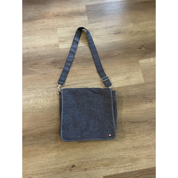 Tommy Hilfiger Handbags - TOMMY HILFIGER Denim Messenger Crossbody Bag Blue Adjustable Strap & Flap